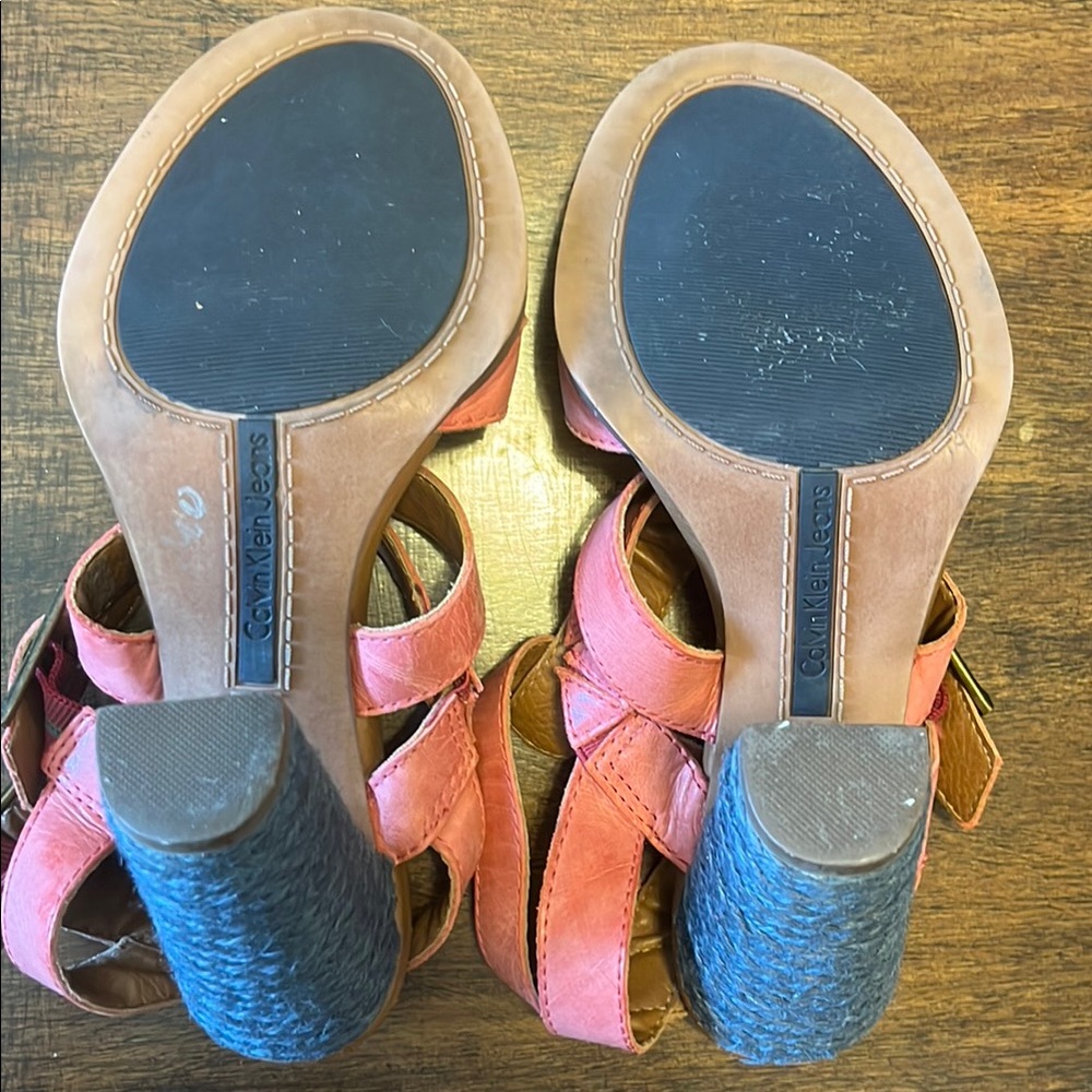Calvin Klein Jeans Isabelle Pink and Brown Gladiator Heels - Picture 9 of 14